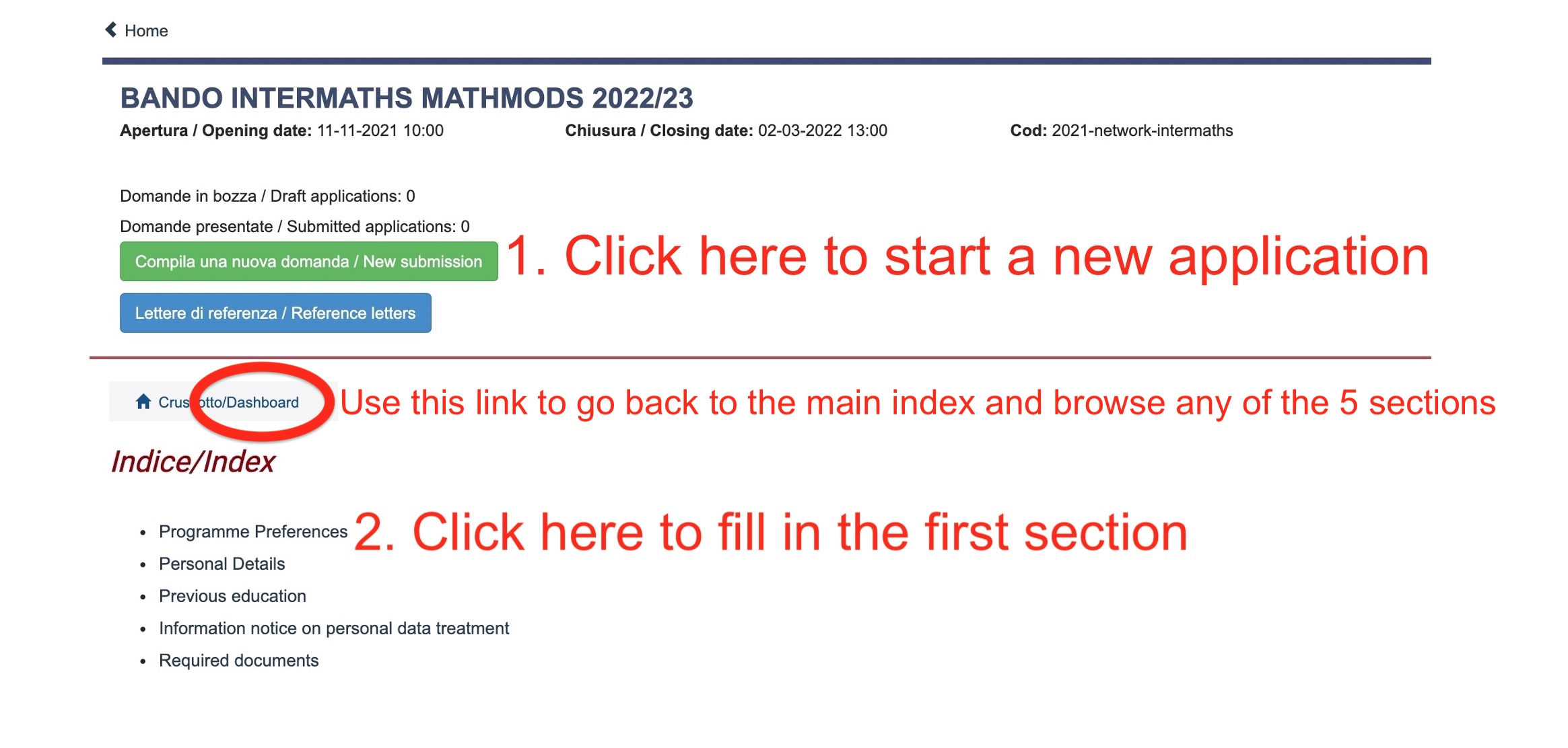 Application - Index and Dashboard